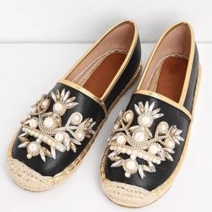 Pearl Cap Toe Black Espadrille Flats 39/9